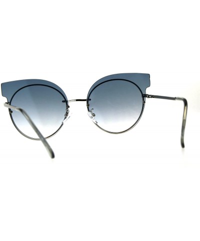 Cat Eye Womens Mod Design Exposed Horn Rim Cat Eye Chic Sunglasses - Silver Blue Smoke - C618CUSKZQE $9.78