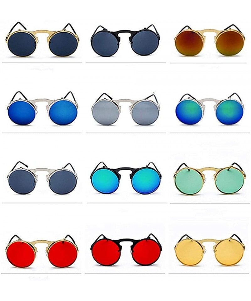 Vintage Round Flip Up Sunglasses for Men Women John Lennon Style Circle  Sunglasses - Grey Lens / Black Frame - C8192RDUKQ6