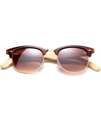 Round "Lighteon" Vintage Design Fashion Sunglasses Real Bamboo - Brown/Gold/Light Bamboo - CJ12M1OD6YV $10.55