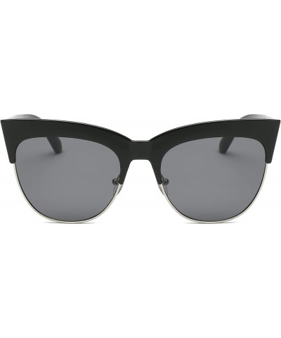 Oversized Women Half Frame Round Cat Eye Fashion Sunglasses - Black - CC18IRANZOZ $10.60