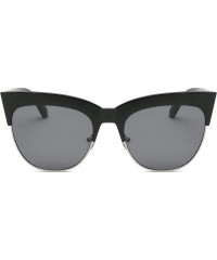 Oversized Women Half Frame Round Cat Eye Fashion Sunglasses - Black - CC18IRANZOZ $10.60