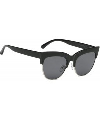 Oversized Women Half Frame Round Cat Eye Fashion Sunglasses - Black - CC18IRANZOZ $10.60