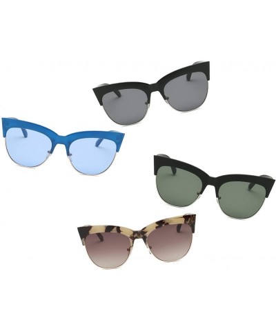 Oversized Women Half Frame Round Cat Eye Fashion Sunglasses - Black - CC18IRANZOZ $10.60