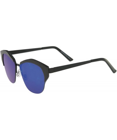 Cat Eye Women's Semi-Rimless Color Mirror Flat Lens Cat Eye Sunglasses 58mm - Black / Blue Mirror - CT12KCNQI1L $9.28
