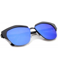Cat Eye Women's Semi-Rimless Color Mirror Flat Lens Cat Eye Sunglasses 58mm - Black / Blue Mirror - CT12KCNQI1L $9.28