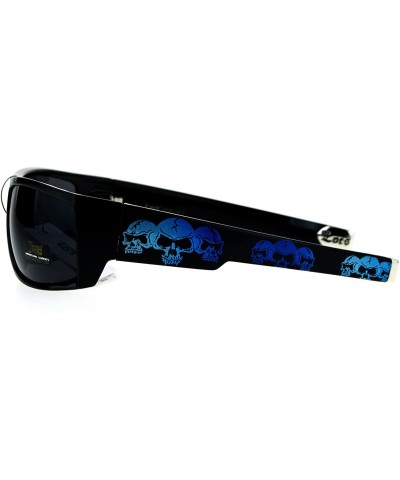 Rectangular Mens Locs Sunglasses Black Rectangular Metal Tip Skull Design UV 400 - Black Blue - CY186ROA2M5 $12.97