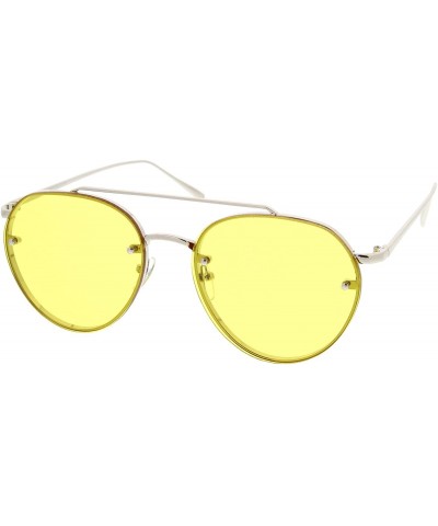 Rimless Modern Slim Temples Brow Bar Rimless Colored Flat Lens Aviator Sunglasses 59mm - Silver / Yellow - CO12MZ7UMG1 $14.36