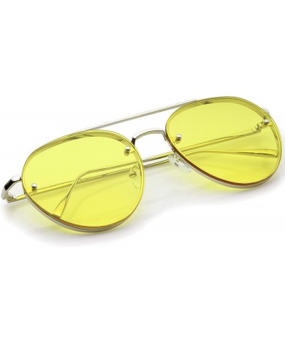 Rimless Modern Slim Temples Brow Bar Rimless Colored Flat Lens Aviator Sunglasses 59mm - Silver / Yellow - CO12MZ7UMG1 $14.36