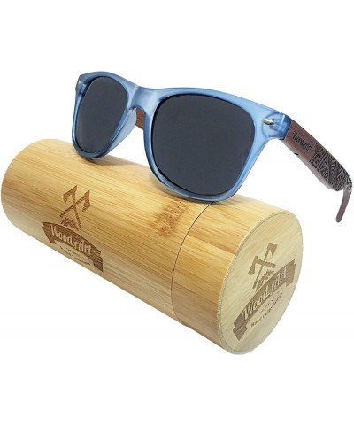 Wayfarer Wood Polarized Sunglasses For Men & Women Wayfarer Shades Bamboo Case - Transparent Blue - CY1843KDCAH $14.82