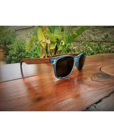 Wayfarer Wood Polarized Sunglasses For Men & Women Wayfarer Shades Bamboo Case - Transparent Blue - CY1843KDCAH $14.82