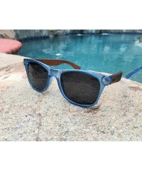 Wayfarer Wood Polarized Sunglasses For Men & Women Wayfarer Shades Bamboo Case - Transparent Blue - CY1843KDCAH $14.82