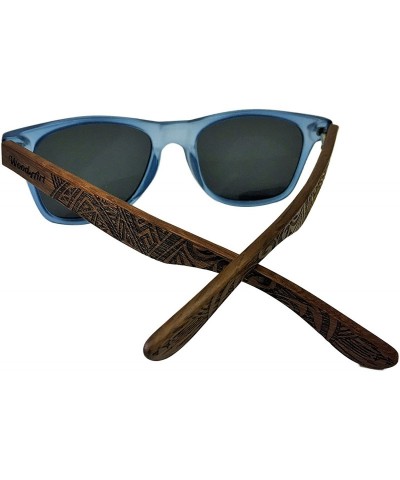 Wayfarer Wood Polarized Sunglasses For Men & Women Wayfarer Shades Bamboo Case - Transparent Blue - CY1843KDCAH $14.82