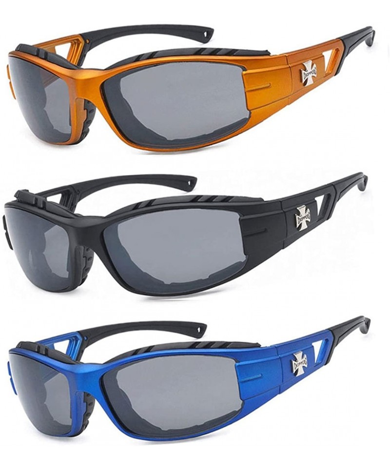 Wrap 3 Pairs Padded Foam Wind Resistant Riding Sunglasses - Orange/Black/Blue - CH12OD3FOP8 $23.27