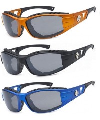 Wrap 3 Pairs Padded Foam Wind Resistant Riding Sunglasses - Orange/Black/Blue - CH12OD3FOP8 $23.27