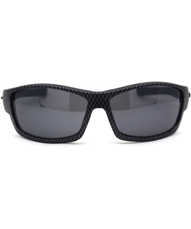 Mens Carbon Fiber Print Rectangular Warp Sport Sunglasses - Black Solid ...