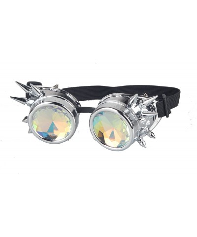 Goggle Retro Victorian Steampunk Goggles Rainbow Prism Kaleidoscope Glasses - Silver(spike) - CG18SNZ0DDR $16.95