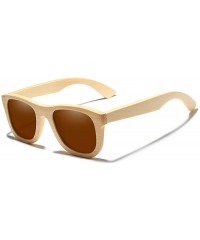 Square Genuine Full bamboo sunglasses square polarized UV400 - Brown - CF18ZSQHDW6 $30.94