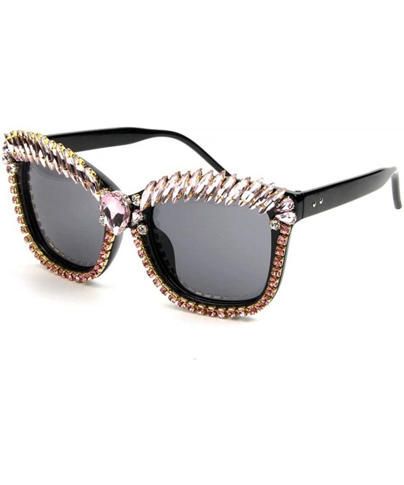 Square designer crystal sunglasses rhinestone fashion - Pink - CV18TKRXNR6 $19.38