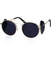 Round Mens Pimp Side Visor Round Circle Color Lens Metal Rim Sunglasses - Gold Black - CP18H9RYXDU $10.43
