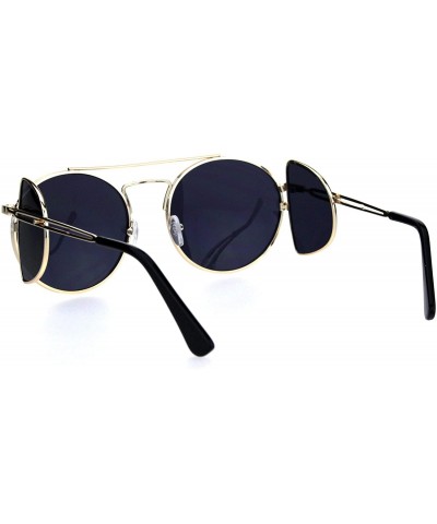 Round Mens Pimp Side Visor Round Circle Color Lens Metal Rim Sunglasses - Gold Black - CP18H9RYXDU $10.43