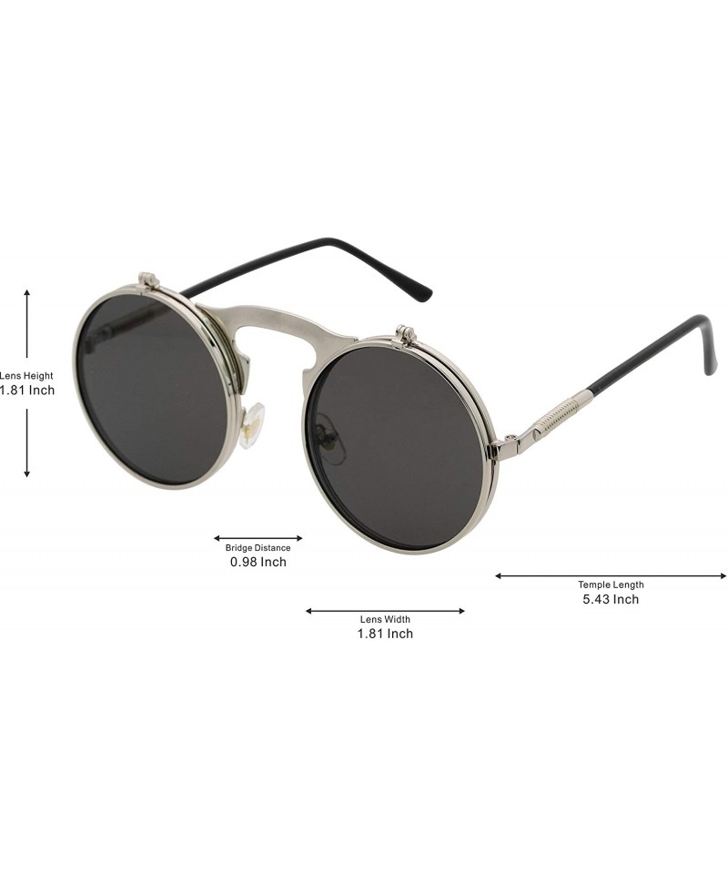 Retro Flip-Up Round Goggles Seampunk Sunglasses - Silver/Black ...