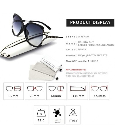 Oversized Classic Hollow Oversized Sunglasses UV400 Protection Lenses-Black Glasse - With Glasses Case - CG18MCDW72Q $20.04