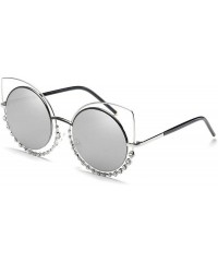 Round Fashion Sexy Cat Eye Sunglasses Women Coating Diamond Round sun glasses - Silver - CX1854CR4CO $10.75