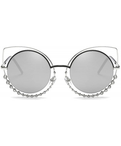 Round Fashion Sexy Cat Eye Sunglasses Women Coating Diamond Round sun glasses - Silver - CX1854CR4CO $10.75