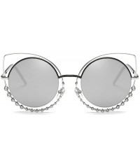 Round Fashion Sexy Cat Eye Sunglasses Women Coating Diamond Round sun glasses - Silver - CX1854CR4CO $10.75