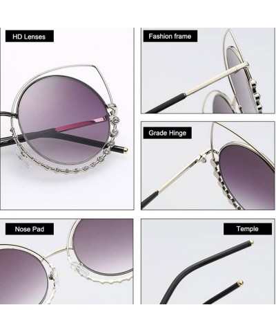 Round Fashion Sexy Cat Eye Sunglasses Women Coating Diamond Round sun glasses - Silver - CX1854CR4CO $10.75