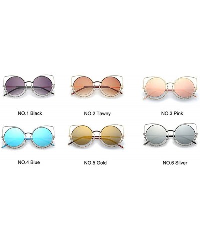 Round Fashion Sexy Cat Eye Sunglasses Women Coating Diamond Round sun glasses - Silver - CX1854CR4CO $10.75