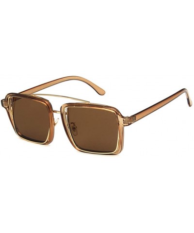 Square Unisex Sunglasses Fashion Bright Black White Drive Holiday Square Non-Polarized UV400 - Brown Brown - C518RLIZ5EI $11.36