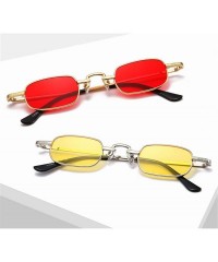 Square Women&Men Vintage Small Rectangle Sunglasses Metal Frame Hip Hop Sun Glasses Red Yellow Sunglass Retro Shades - 3 - CM...