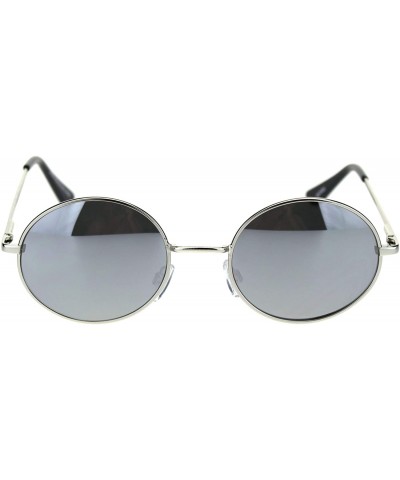 Oval Round Oval Metal Frame Sunglasses Mirrored Lens Spring Hinge Unisex UV 400 - Silver (Silver Mirror) - CW18A53U4U0 $12.46