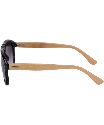 Wayfarer Real Bamboo Wooden Arms UV400 Sunglasses for Men or Women-6027 - Bright Black Frame- Bamboo Arms - C518NHCQU8U $12.62