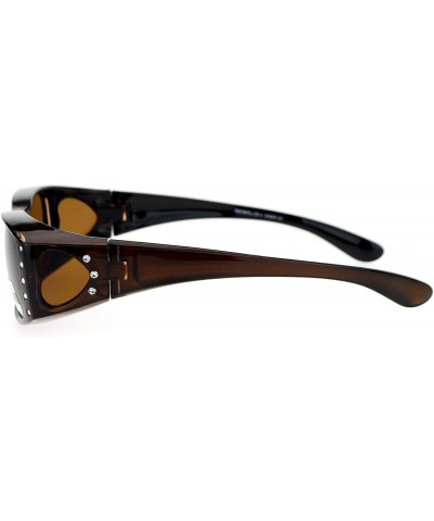 Rectangular Womens Rhinestone Polarized Lens Rectangular 60mm Fit Over Sunglasses - Brown - C512N1Q3THE $10.66