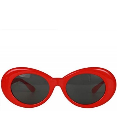 Cat Eye Bold Retro Oval Mod Thick Frame Sunglasses Round Lens Kurt Cobain Clout Goggles - Red - CQ18HLT48SC $10.32