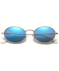 Round Oval Sunglasses Vintage Round for Men and Women Metal Frame Tiny Sun - Gold & Blue - CA18R7W4K6Q $8.82