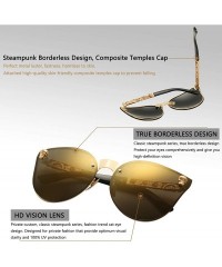 Goggle Cat Eye Steampunk Sunglasses Rimless Skull Design Goggles for Women - Gold Frame/Gold Lens - CV18O4XGW4Y $17.61