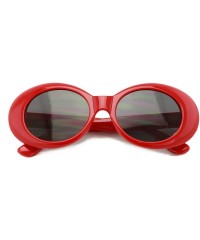 Goggle Vintage Sunglasses UV400 Bold Retro Oval Mod Thick Frame Sunglasses Clout Goggles with Dark Round Lens (Red) - CE186TO...