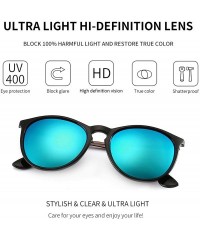 Rimless Vintage Round Sunglasses for Women Classic Retro Designer Style - Black Frame(glossy Finish)/Blue Mirror Lens - CR18D...