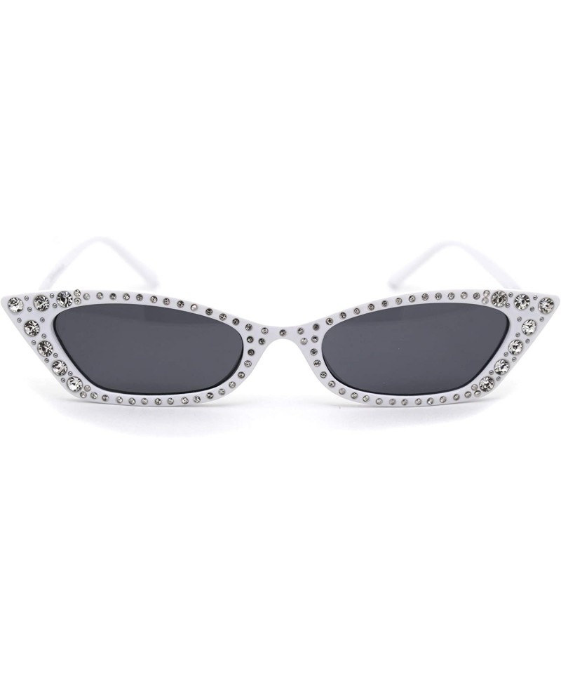 Cat Eye Womens Large Rhinestone Rectangular Cat Eye Plastic Sunglasses - White Black - CR18XTTHUU2 $11.65