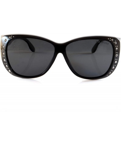 Butterfly Ladies Oversize Bling Polarized OTG Fit Over Quilted Arm Sunglasses P023 - Glossy Black Black - CG18L3MX6I9 $12.03