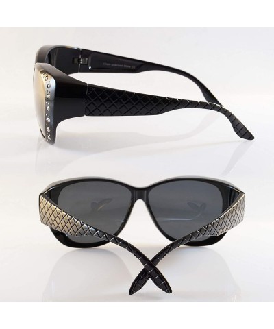 Butterfly Ladies Oversize Bling Polarized OTG Fit Over Quilted Arm Sunglasses P023 - Glossy Black Black - CG18L3MX6I9 $12.03