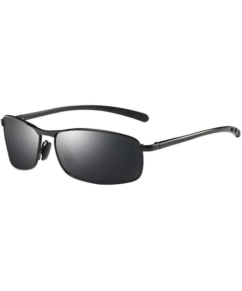 Aviator Rectangular Polarized Sunglasses Al-Mg Alloy Temple Spring Hinge UV400 - Black - CC18I6DNK5R $11.82