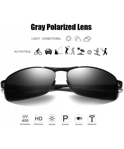 Aviator Rectangular Polarized Sunglasses Al-Mg Alloy Temple Spring Hinge UV400 - Black - CC18I6DNK5R $11.82