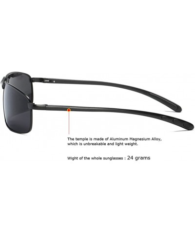 Aviator Rectangular Polarized Sunglasses Al-Mg Alloy Temple Spring Hinge UV400 - Black - CC18I6DNK5R $11.82