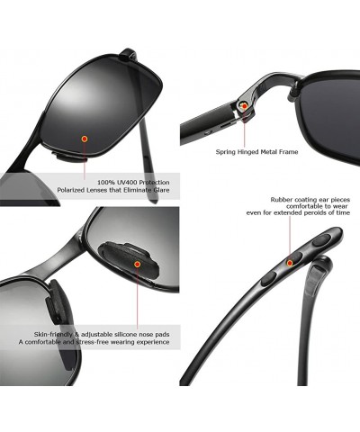 Aviator Rectangular Polarized Sunglasses Al-Mg Alloy Temple Spring Hinge UV400 - Black - CC18I6DNK5R $11.82