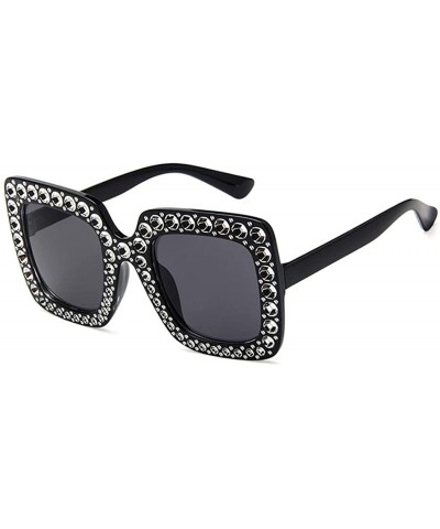 Square Women Square Frame Rhinestone Decor Sunglasses Sunglasses - Black - C4199XRMZGT $23.12