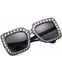 Square Women Square Frame Rhinestone Decor Sunglasses Sunglasses - Black - C4199XRMZGT $23.12